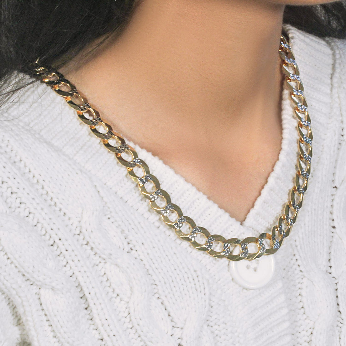 14k tweekleurige gouden stoeprandketting (12,18 mm)