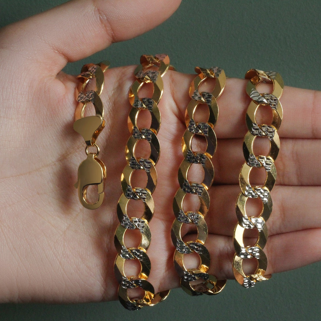 14k tweekleurige gouden stoeprandketting (12,18 mm)