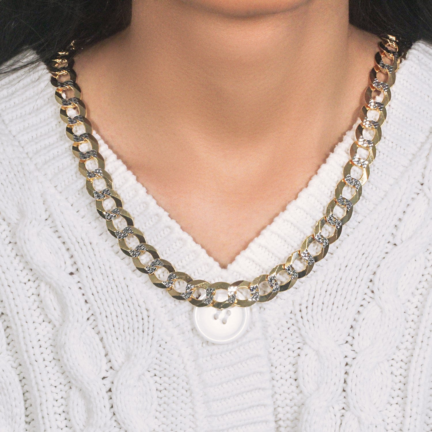 14k tweekleurige gouden stoeprandketting (12,18 mm)