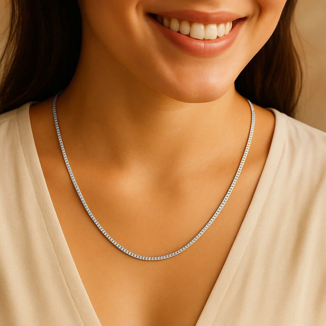 14k witgouden klassieke boxketting (0,68 mm)