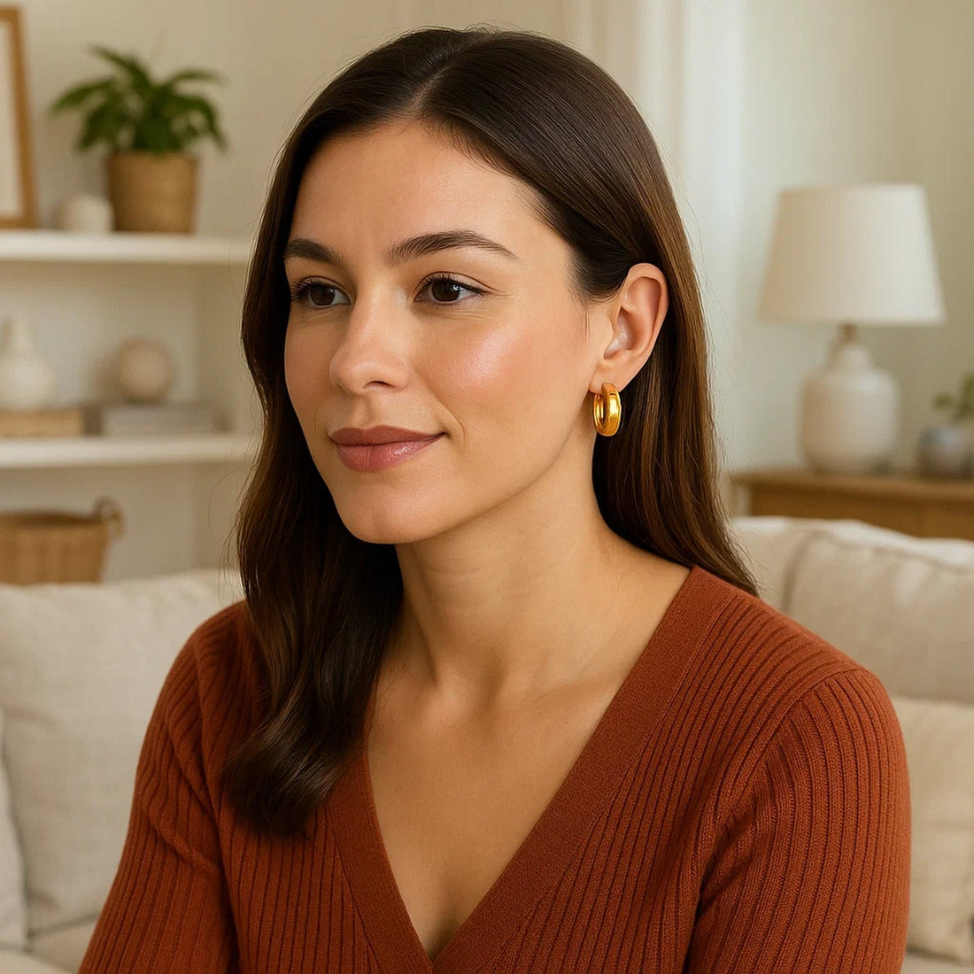 14k Yellow Gold Wide Medium Hoop Earrings with Snap Lock