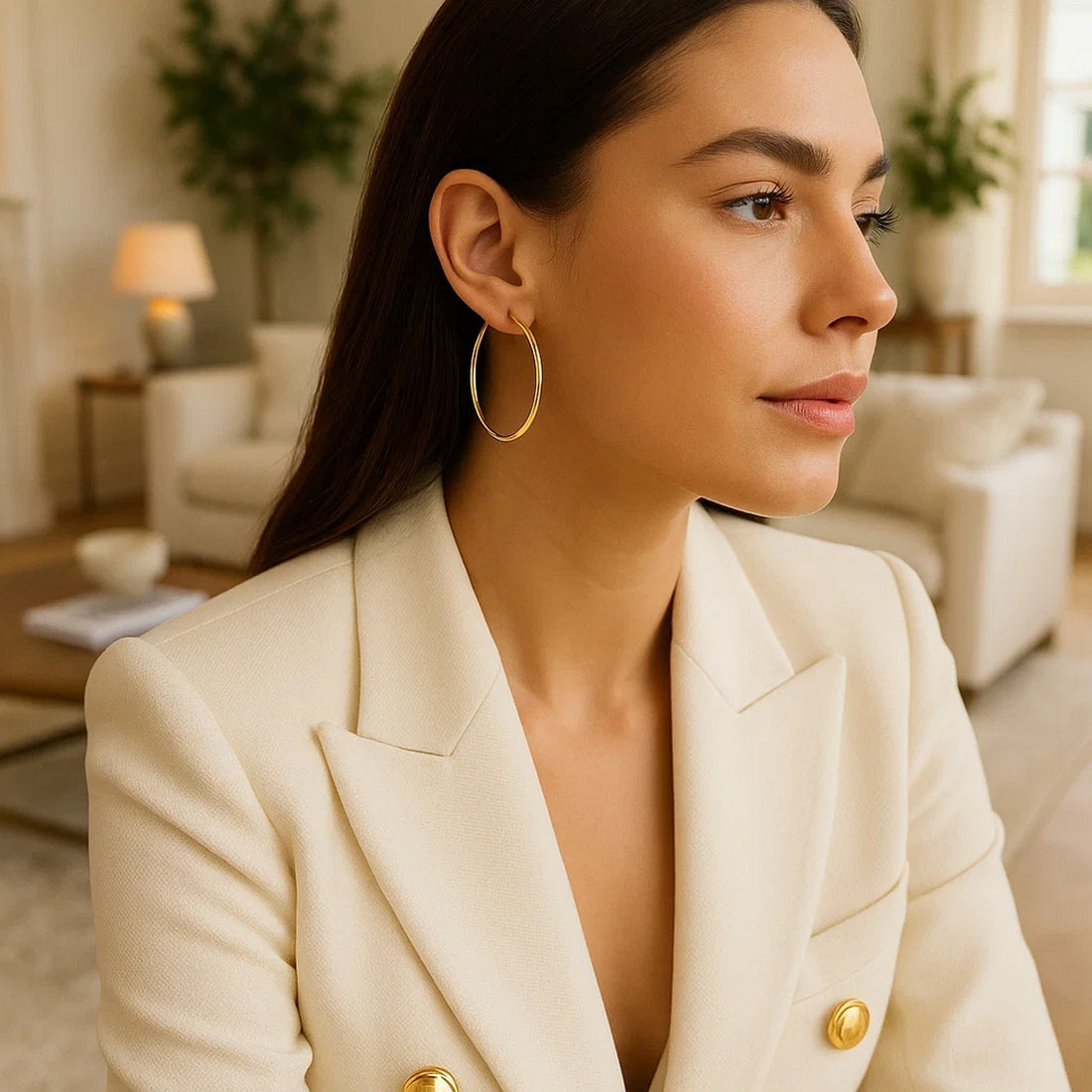 Boucles d'oreilles créoles polies en or jaune 14 carats (1,5 x 40 mm)