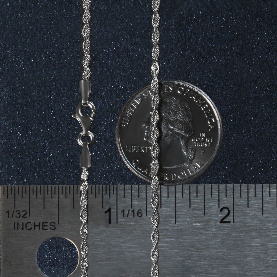 Chaîne corde en or blanc massif 14 carats à facettes diamantées (1,80 mm)