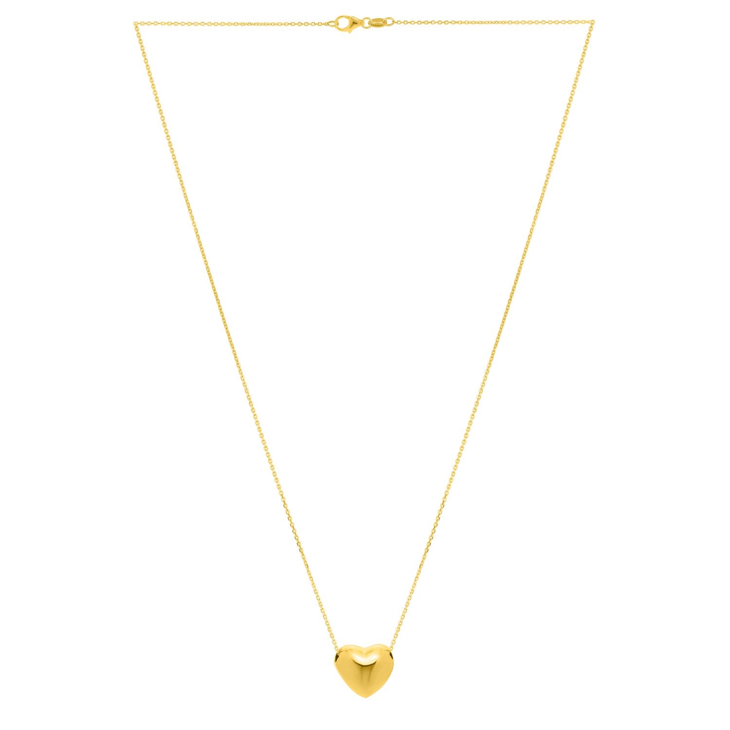 Small Puffed Heart Necklace in 14K Yellow Gold