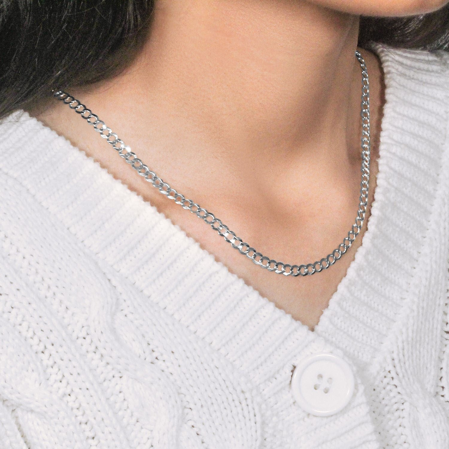 Chaîne gourmette massive en or blanc 14 carats (4,70 mm)