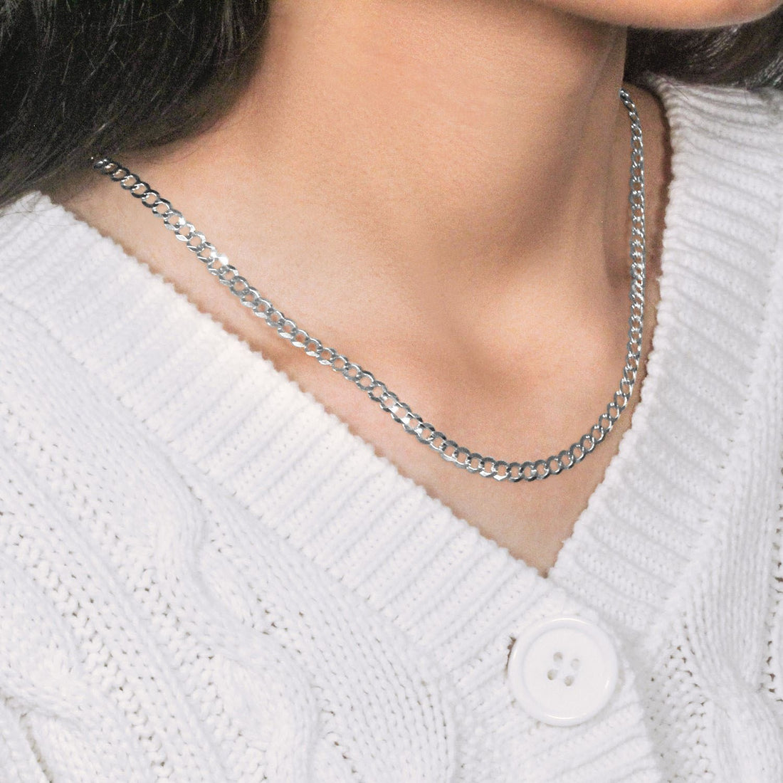 Chaîne gourmette massive en or blanc 14 carats (4,70 mm)