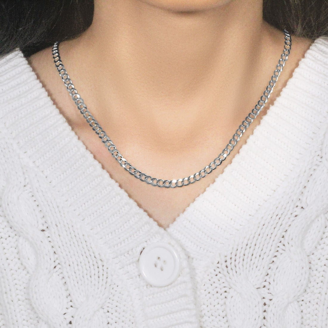 Chaîne gourmette massive en or blanc 14 carats (4,70 mm)