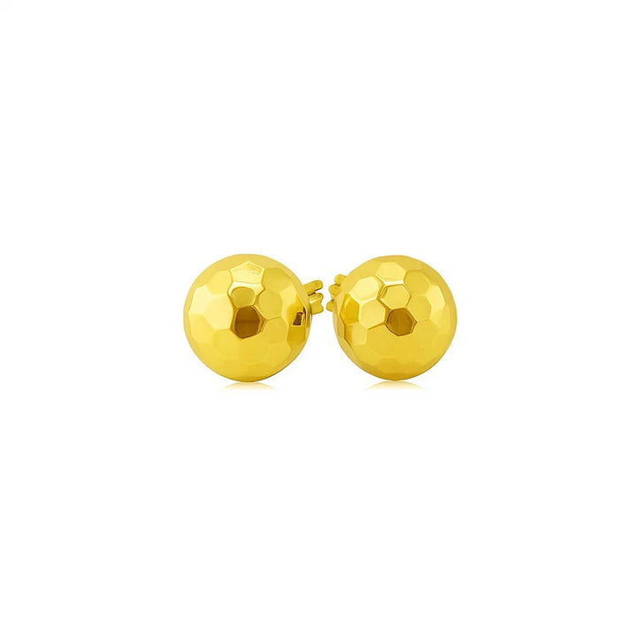 14k Yellow Gold Ball Earrings with Faceted Texture(7mm)
