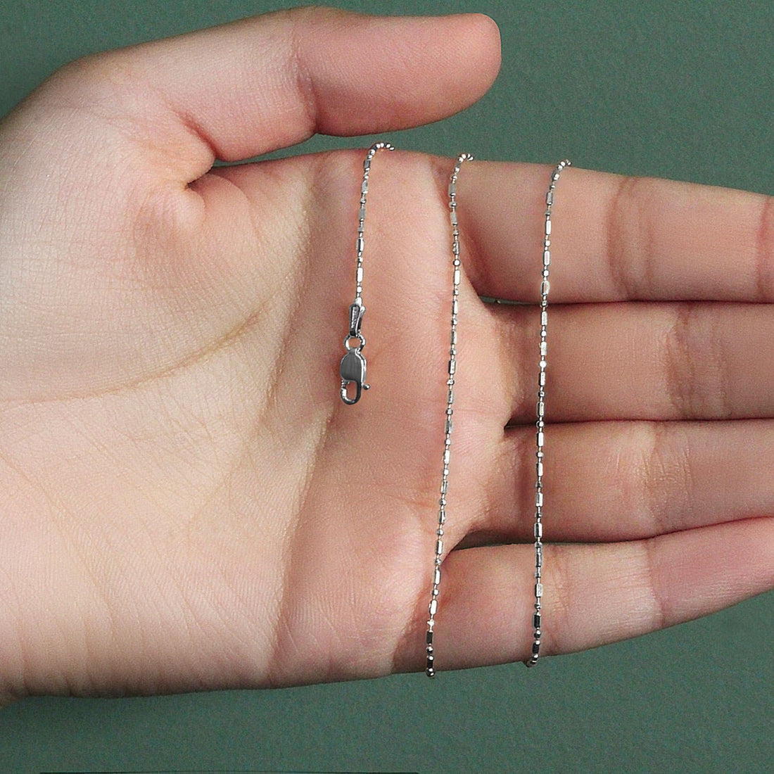 14k witgouden afwisselende kralenketting met diamantslijpsel (1,10 mm)