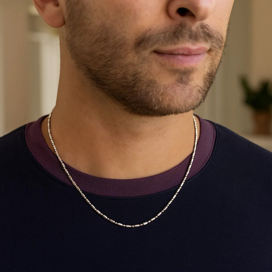 14k witgouden afwisselende kralenketting met diamantslijpsel (1,10 mm)