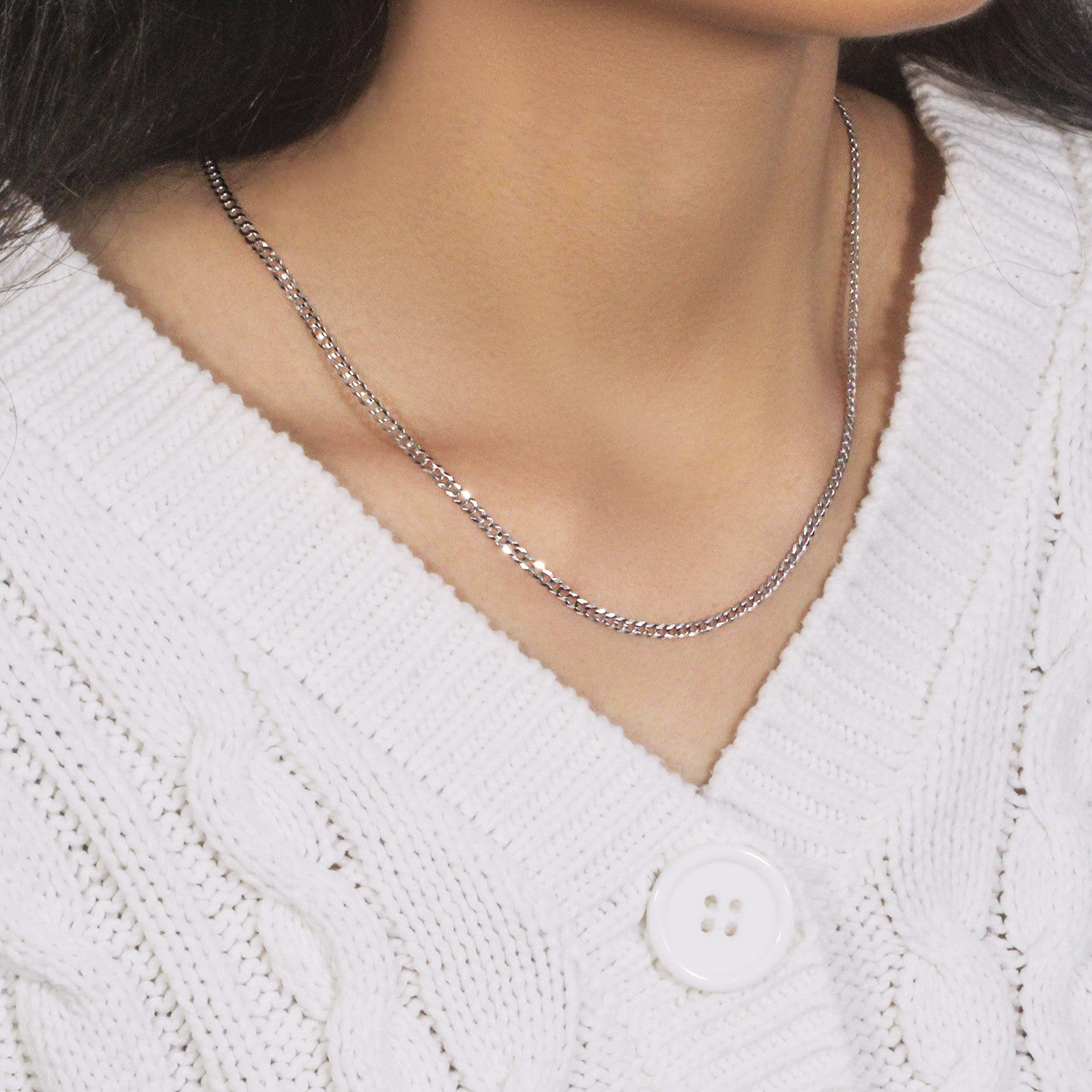 Chaîne gourmette en or blanc massif 14 carats (2,60 mm)