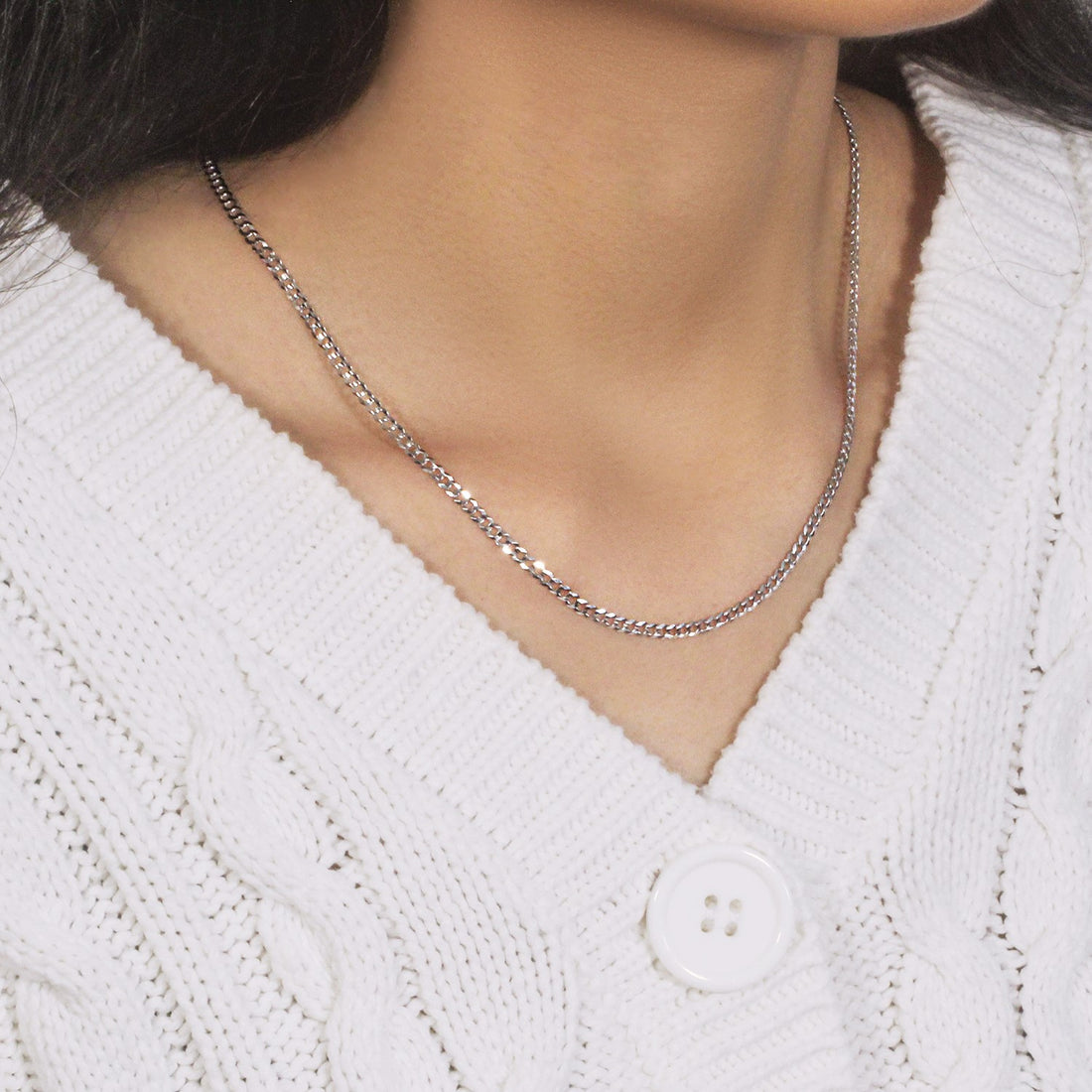 Chaîne gourmette en or blanc massif 14 carats (2,60 mm)