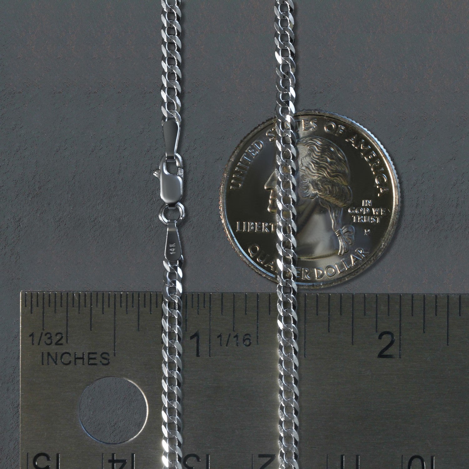 Chaîne gourmette en or blanc massif 14 carats (2,60 mm)