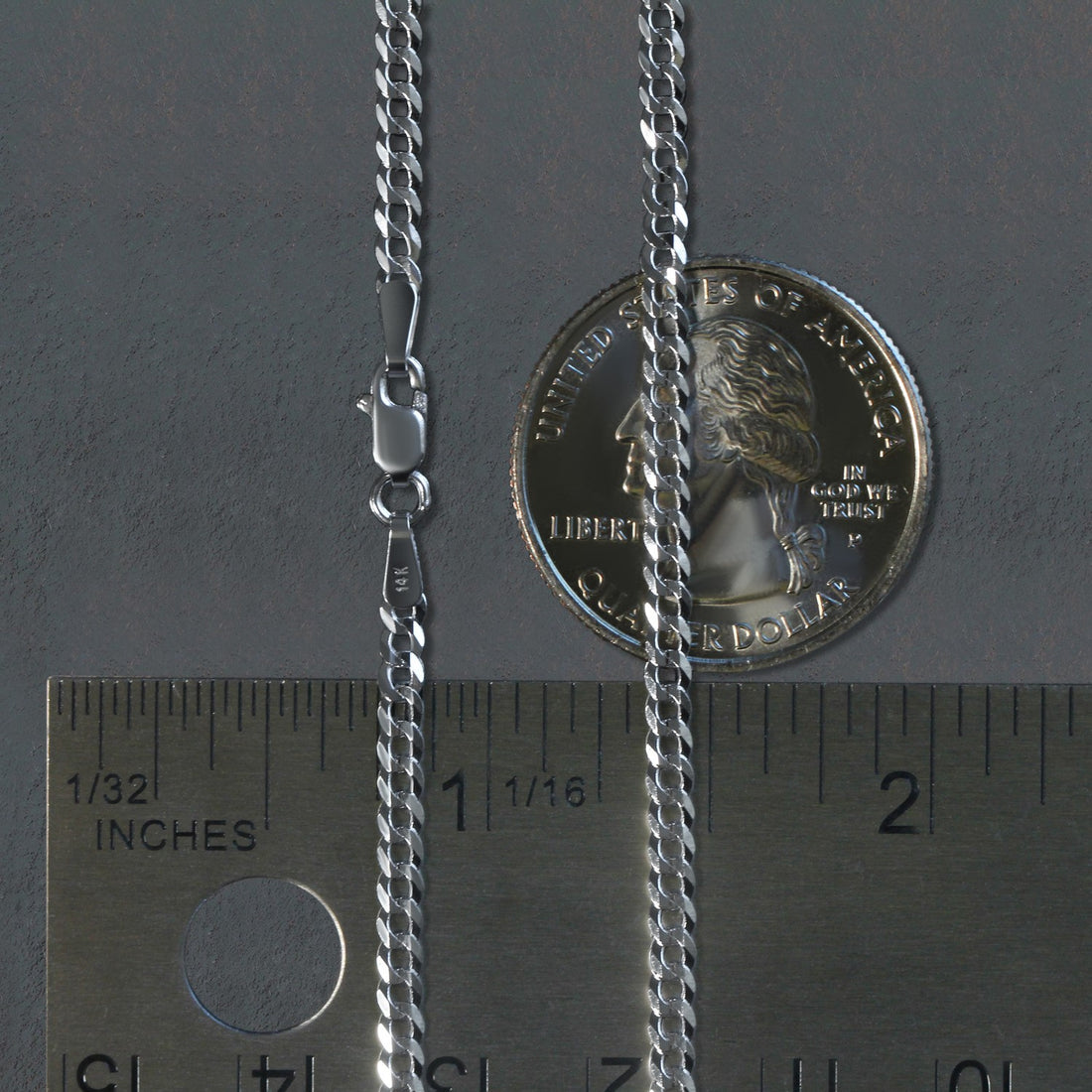 Chaîne gourmette en or blanc massif 14 carats (2,60 mm)