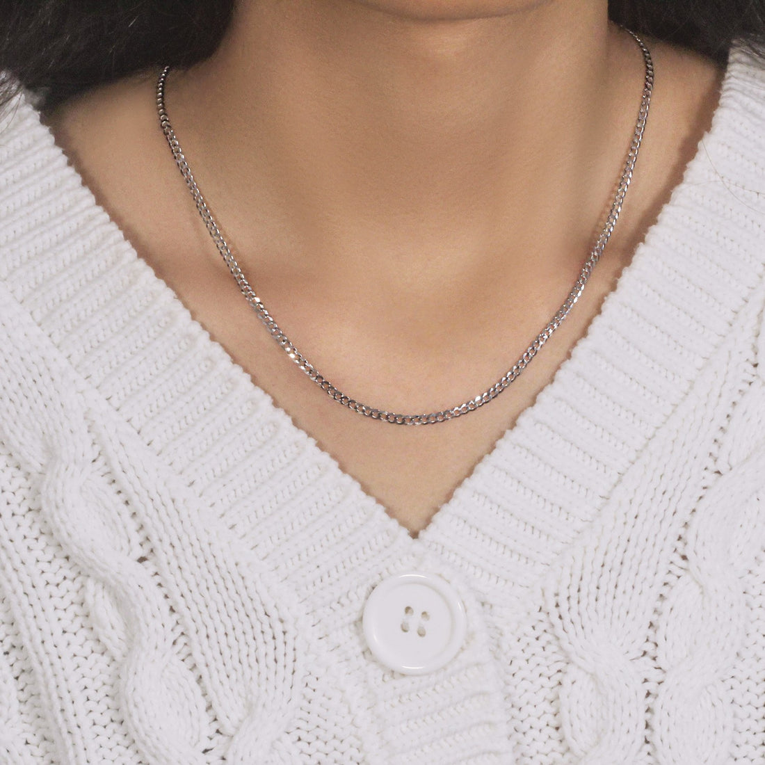 Chaîne gourmette en or blanc massif 14 carats (2,60 mm)