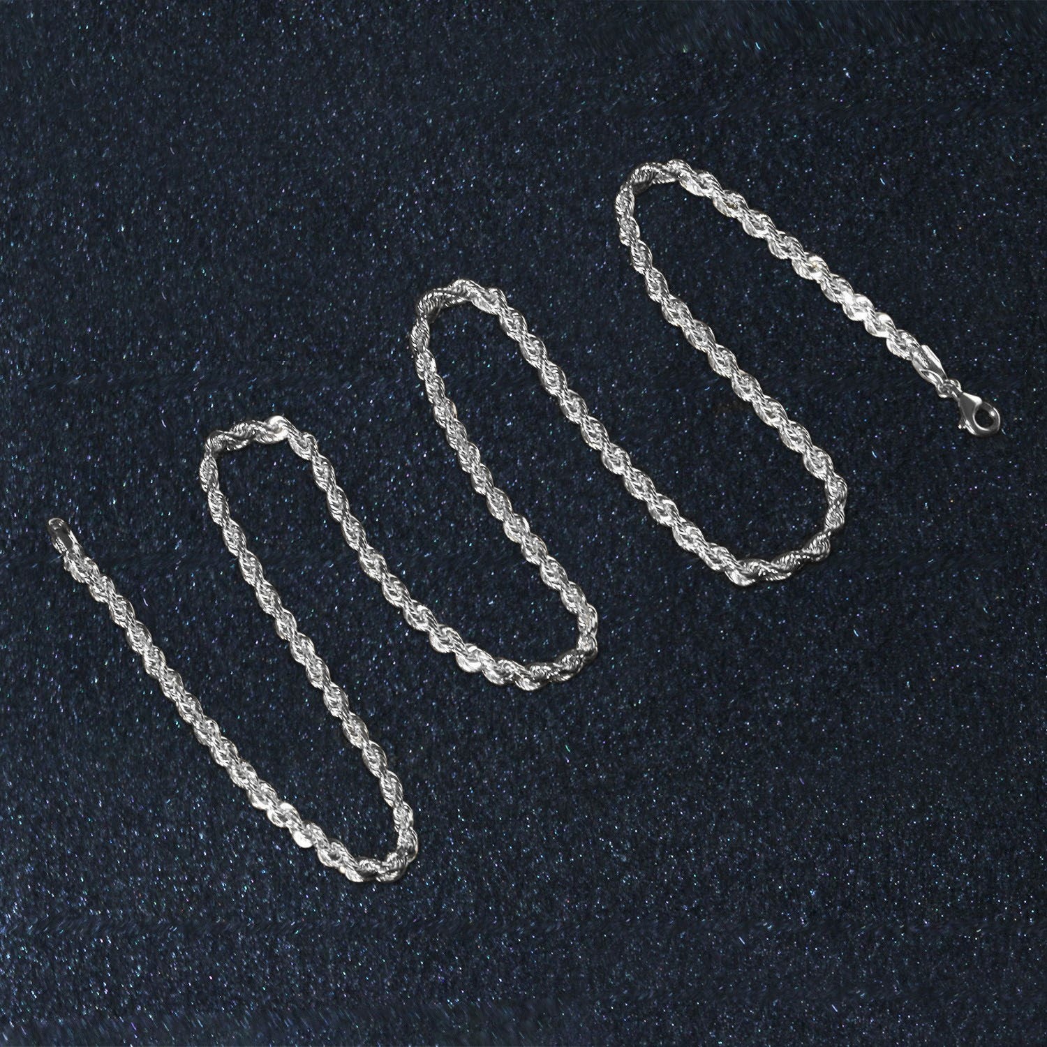 Chaîne corde en or blanc massif 14 carats à facettes diamantées (3,00 mm)