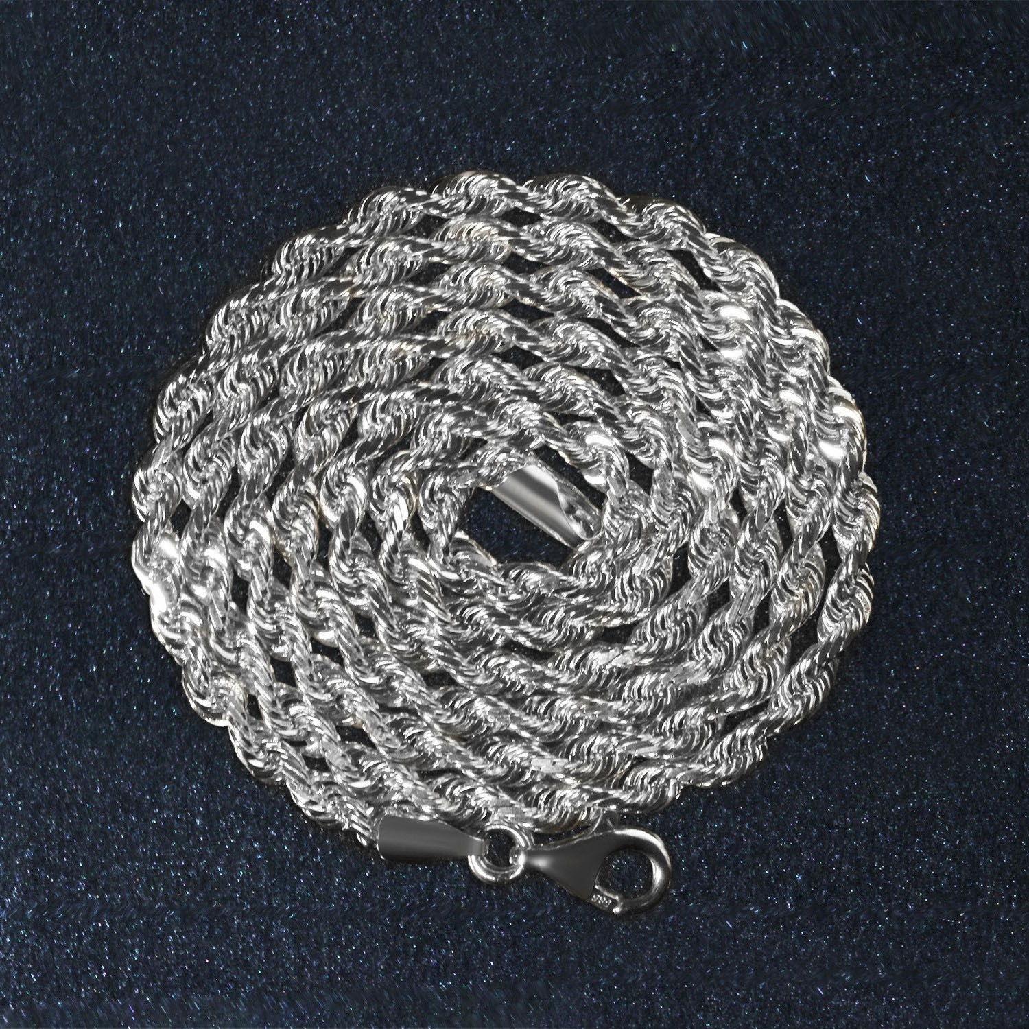 Chaîne corde en or blanc massif 14 carats à facettes diamantées (3,00 mm)