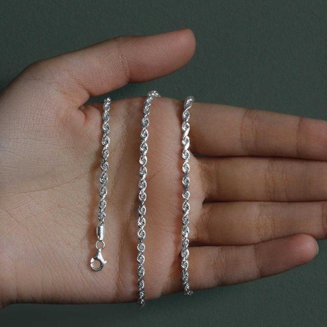 Chaîne corde en or blanc massif 14 carats à facettes diamantées (3,00 mm)