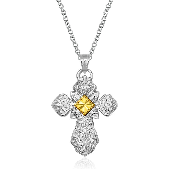 Ontwerper Sterling Zilver en 14K Geelgouden Ornamentale Kruis Hanger