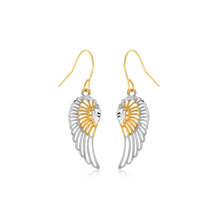 Two-Tone Wing Drop Earrings in 10K Gold