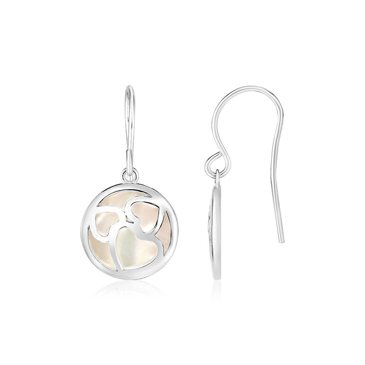 Sterling zilveren oorbellen met meerdere harten en parelmoer