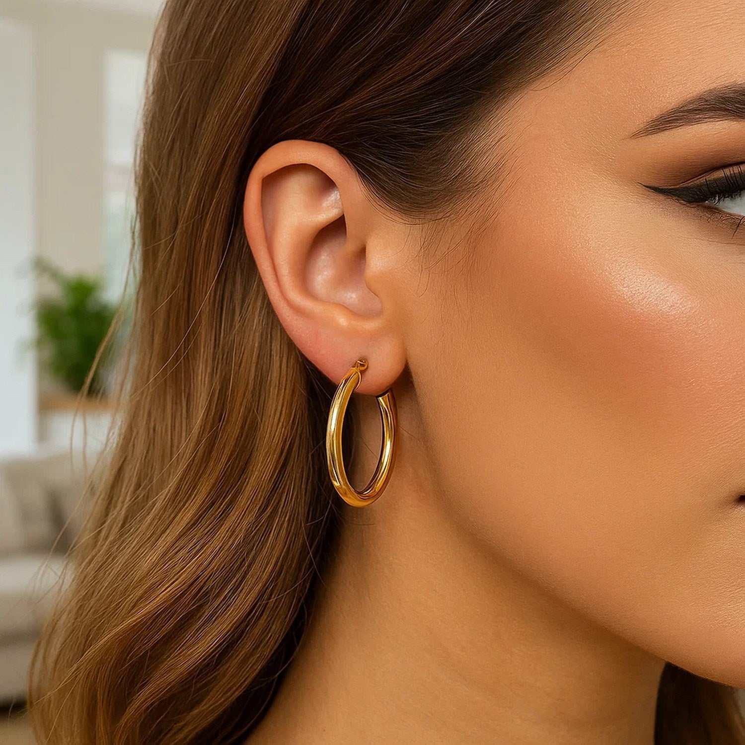 Boucles d'oreilles créoles polies en or jaune 14 carats (4 x 30 mm)