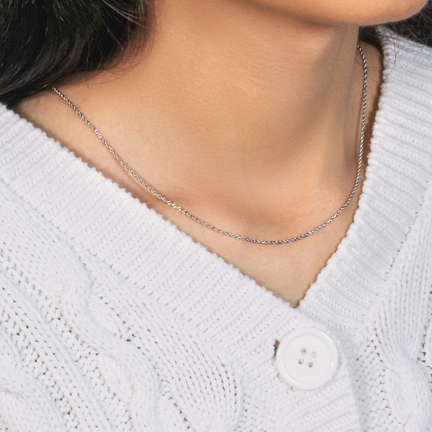 10k White Gold Solid Diamond Cut Rope Chain (1.40 mm)