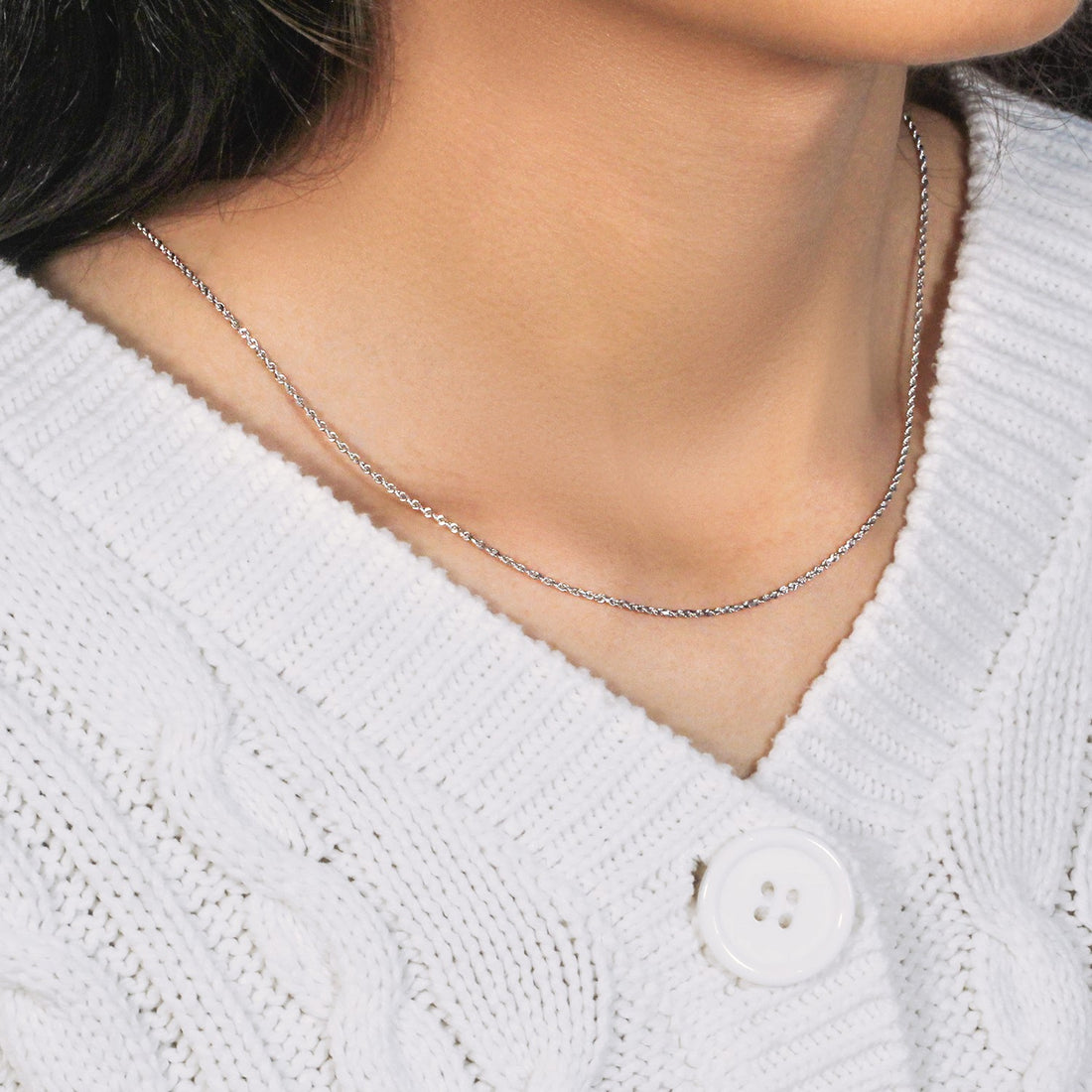 10k White Gold Solid Diamond Cut Rope Chain (1.40 mm)