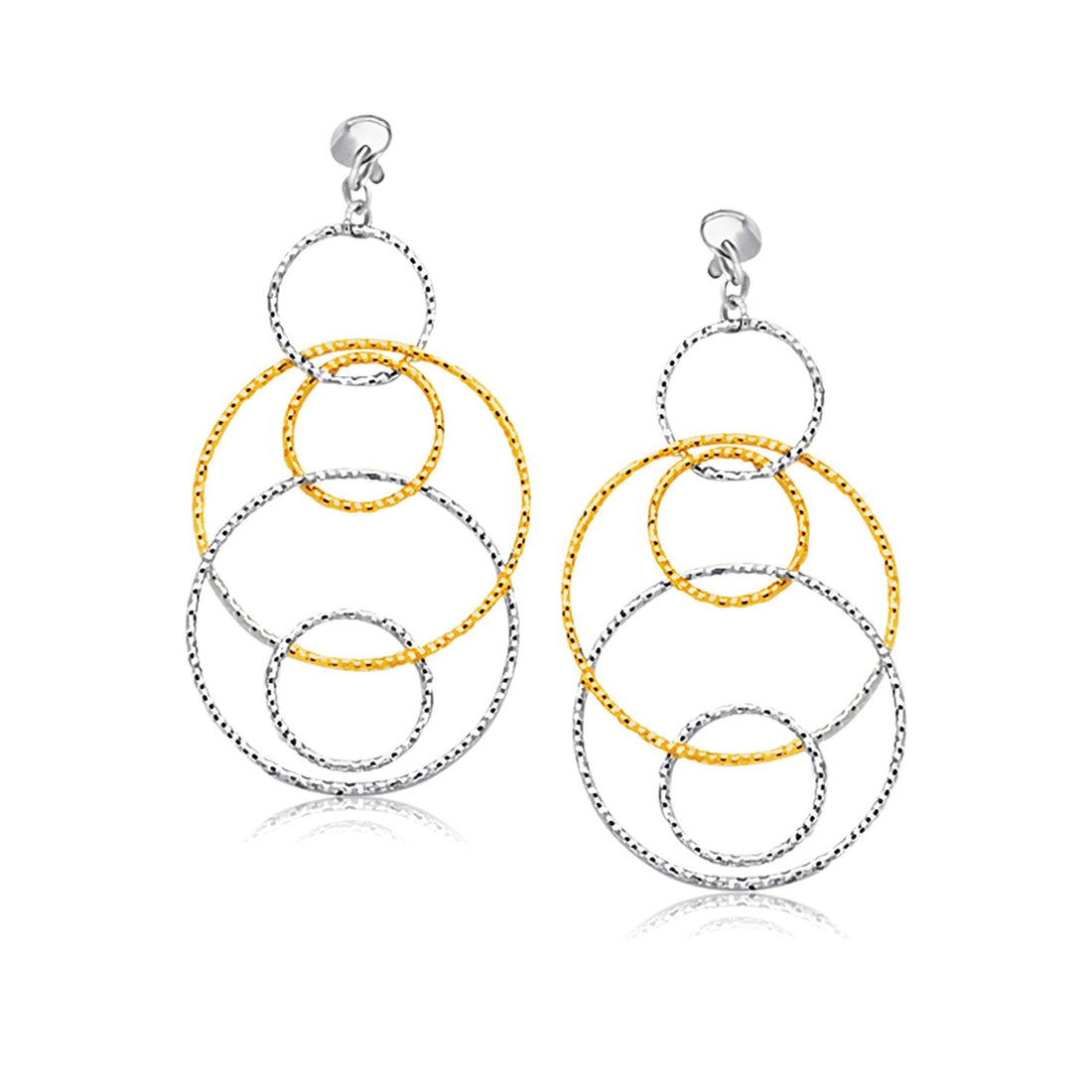 14K Two-Tone Gold Textured Multi Ring Style Dangling Earrings