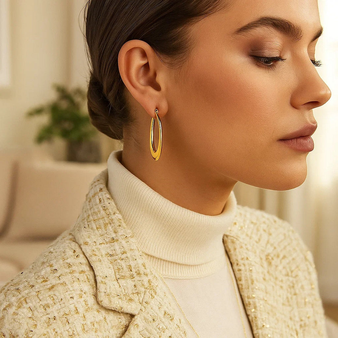 14k Yellow Gold Puffed Graduated Open Oval Earrings