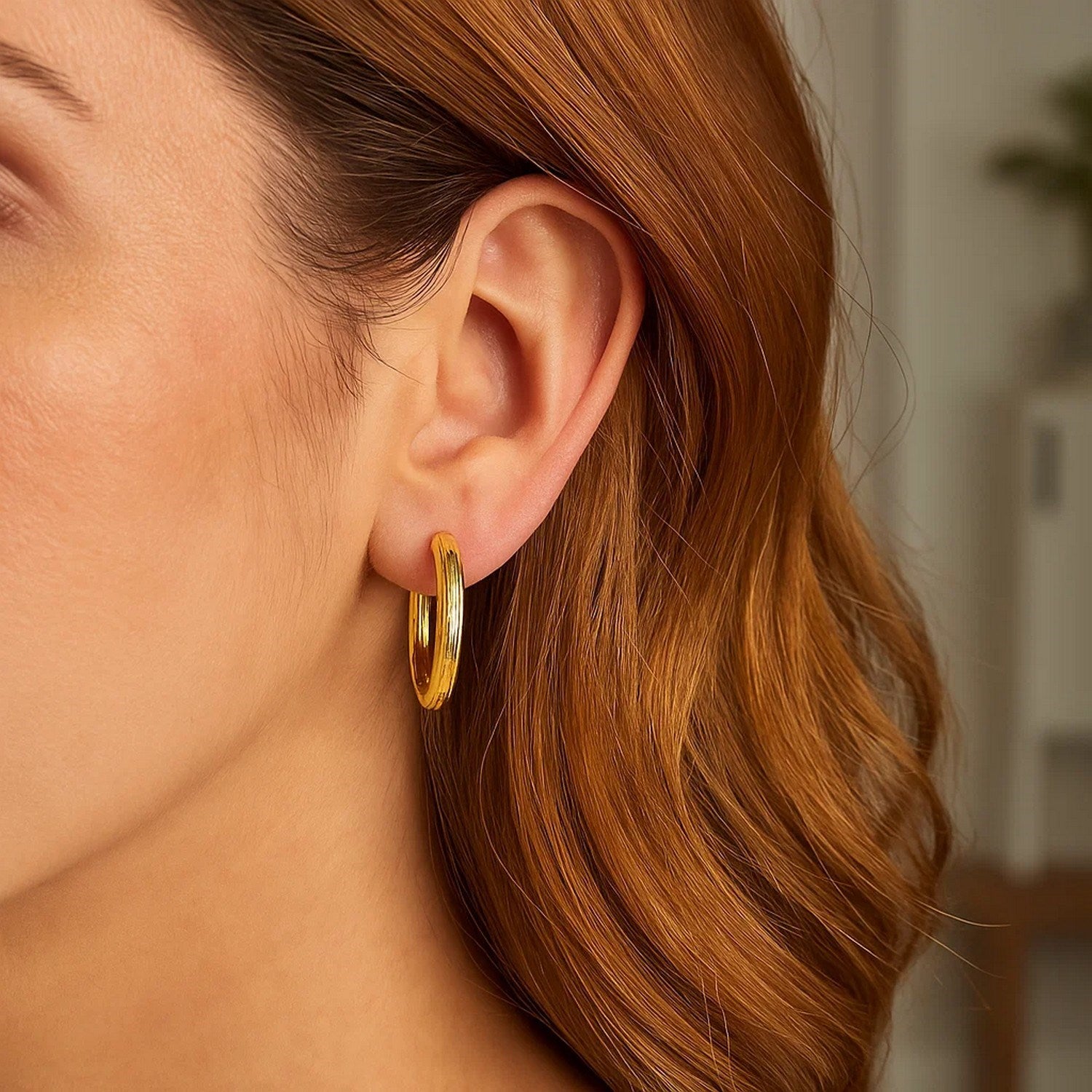 Endless Engraved Round Hoop Earrings in 14K Yellow Gold