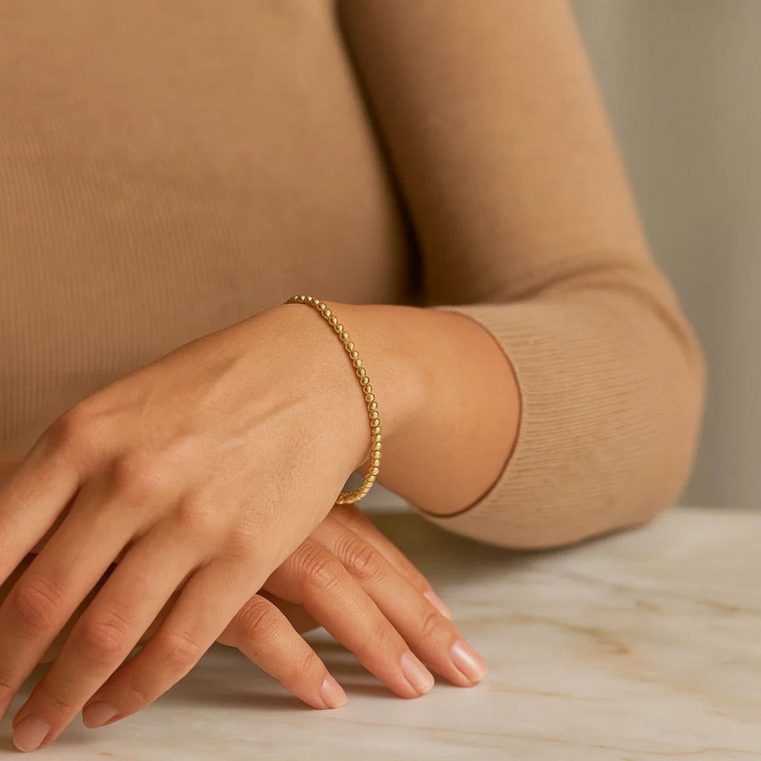 Moon Cut Bead Stretch Bracelet in 14K Yellow Gold (2.90 mm)