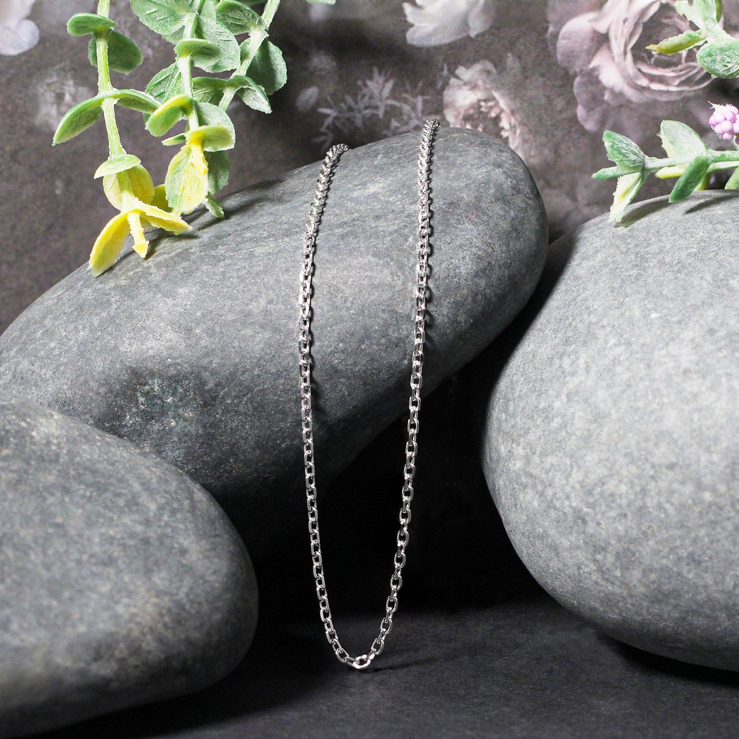 14k witgouden kabelschakelketting met diamantslijpsel (1,9 mm)