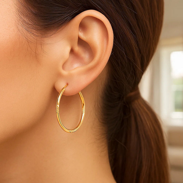 Diamond Cut Slender Large Hoop Earrings in 14k Yellow Gold (2x30mm)