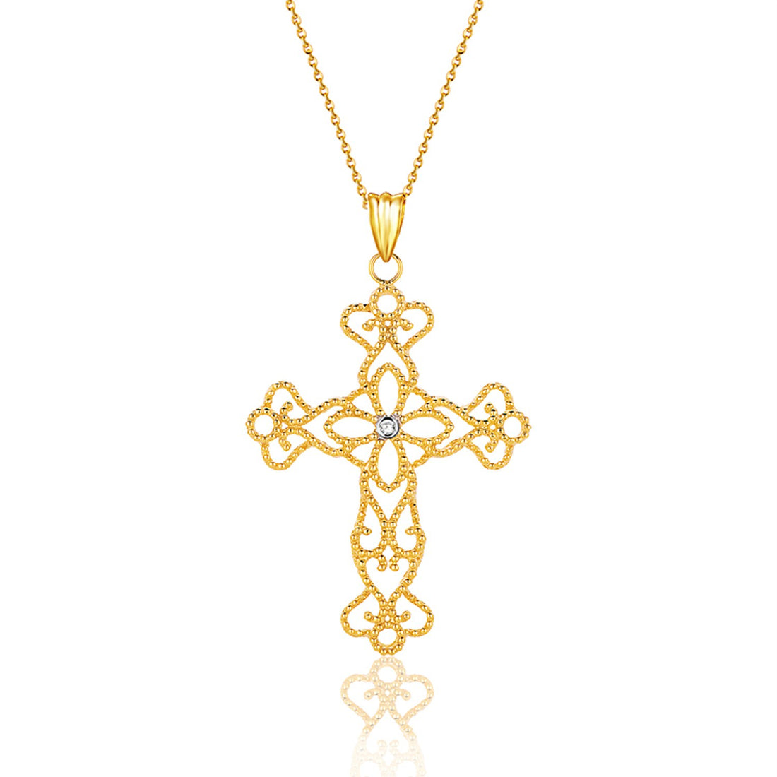 Pendentif croix en or jaune 14 carats avec diamant