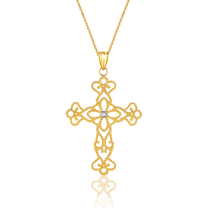 14K Yellow Gold Cross Pendant With Diamond