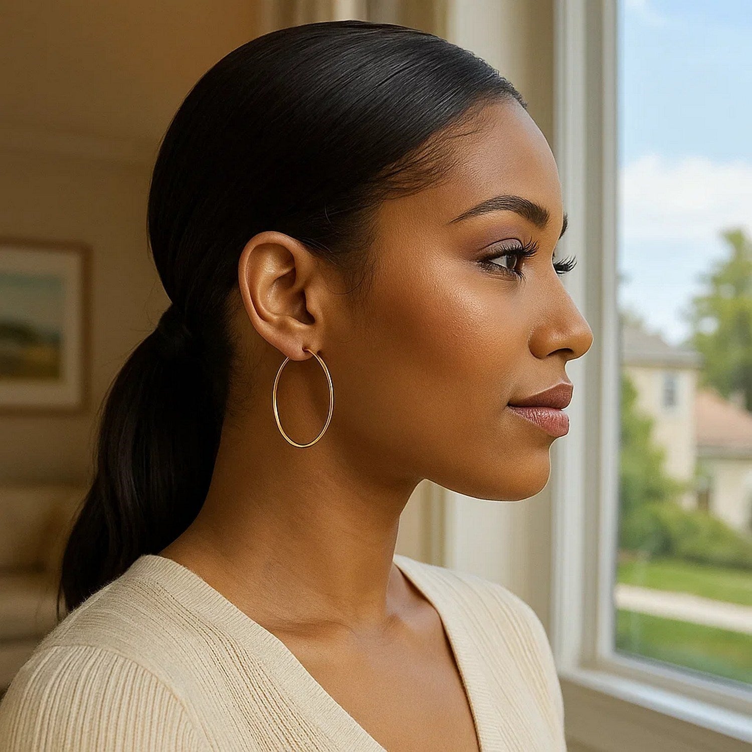 10k Yellow Gold Polished Hoop Earrings (1.5x40mm)