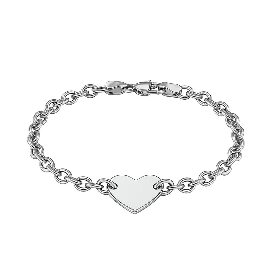 Sterling Silver Rhodium Plated Chain Bracelet with a Flat Heart Station(5.00 mm)