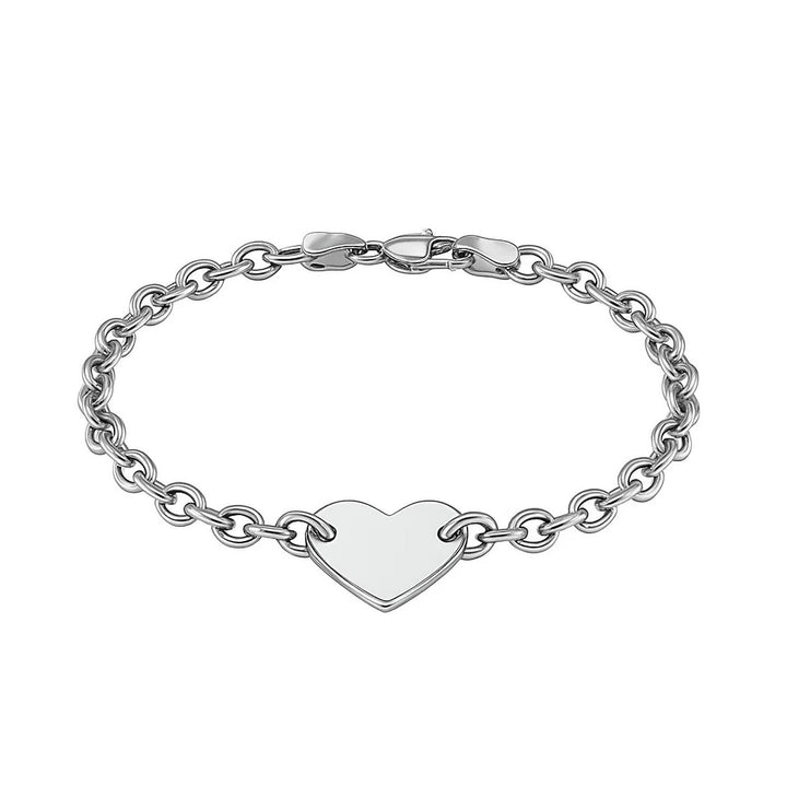 Sterling Silver Rhodium Plated Chain Bracelet with a Flat Heart Station(5.00 mm)