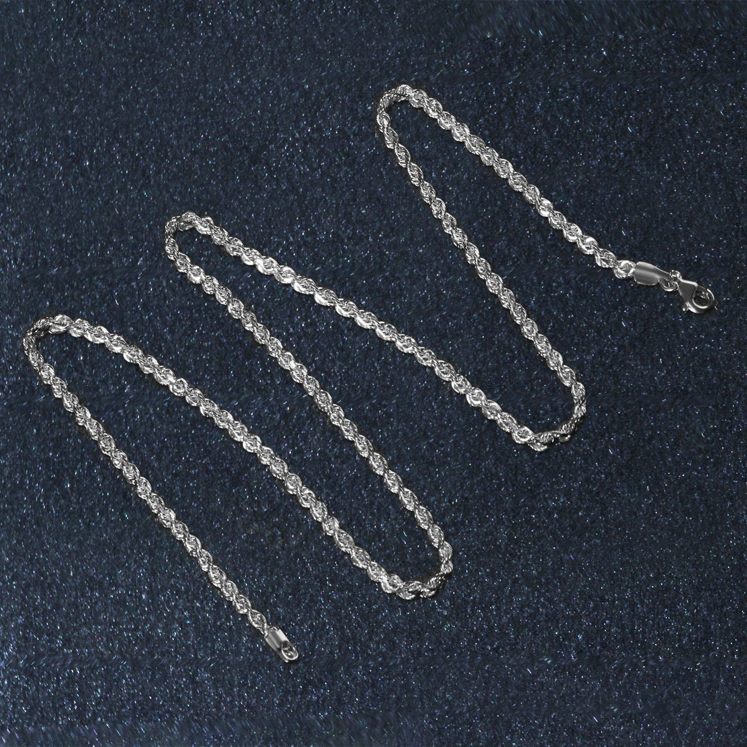 Chaîne corde en or blanc massif 14 carats à facettes diamantées (2,50 mm)