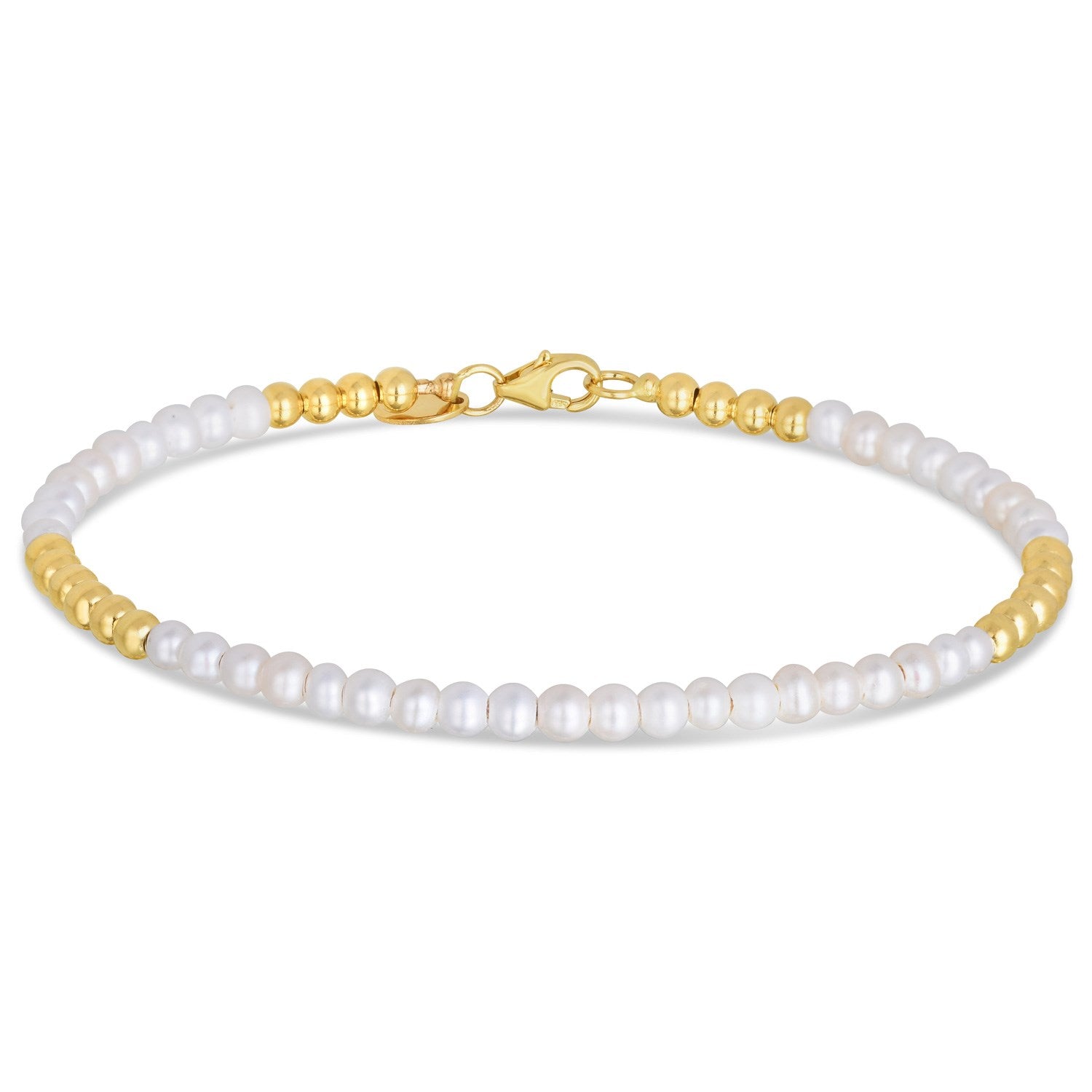 14k Yellow Gold High Polish Freshwater Pearl Pallina Bead Bracelet (2.00 mm)
