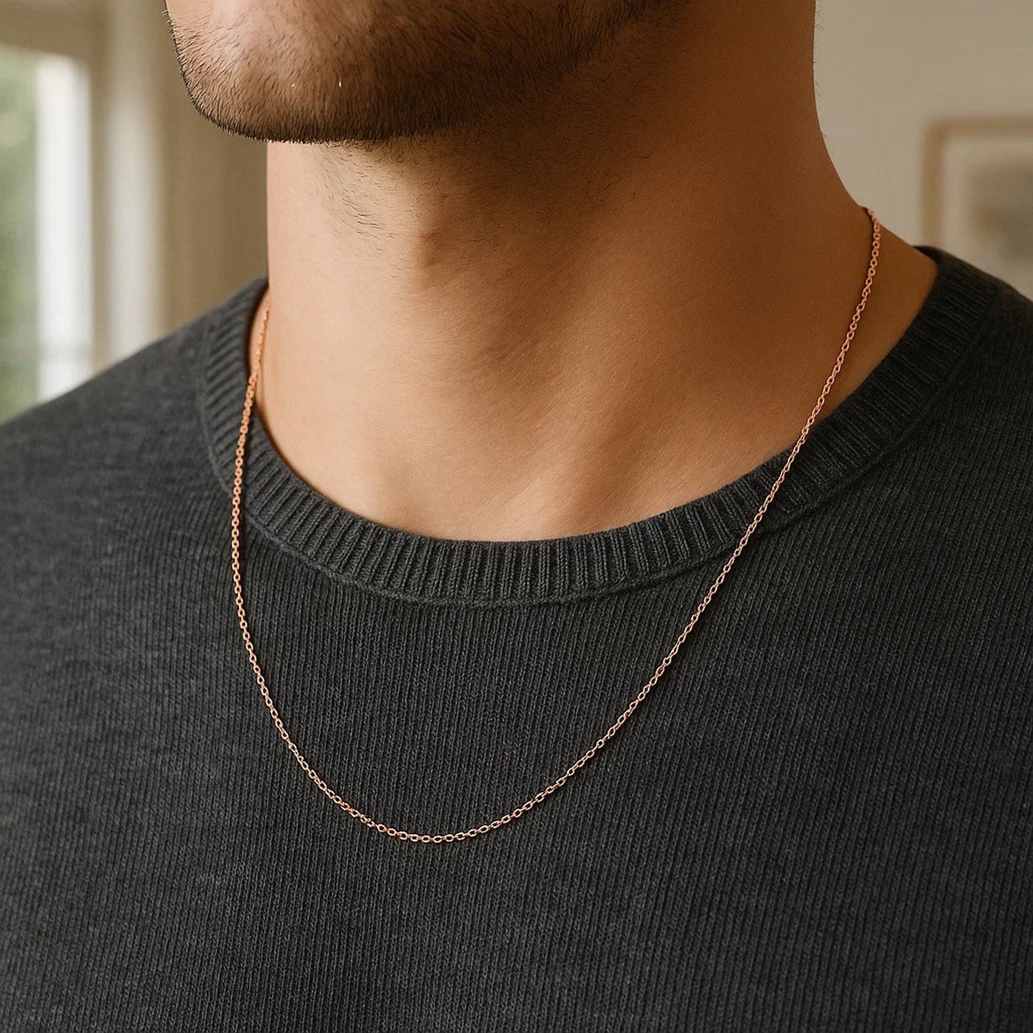 14k roze gouden kabelschakelketting met diamantslijpsel (0,87 mm)