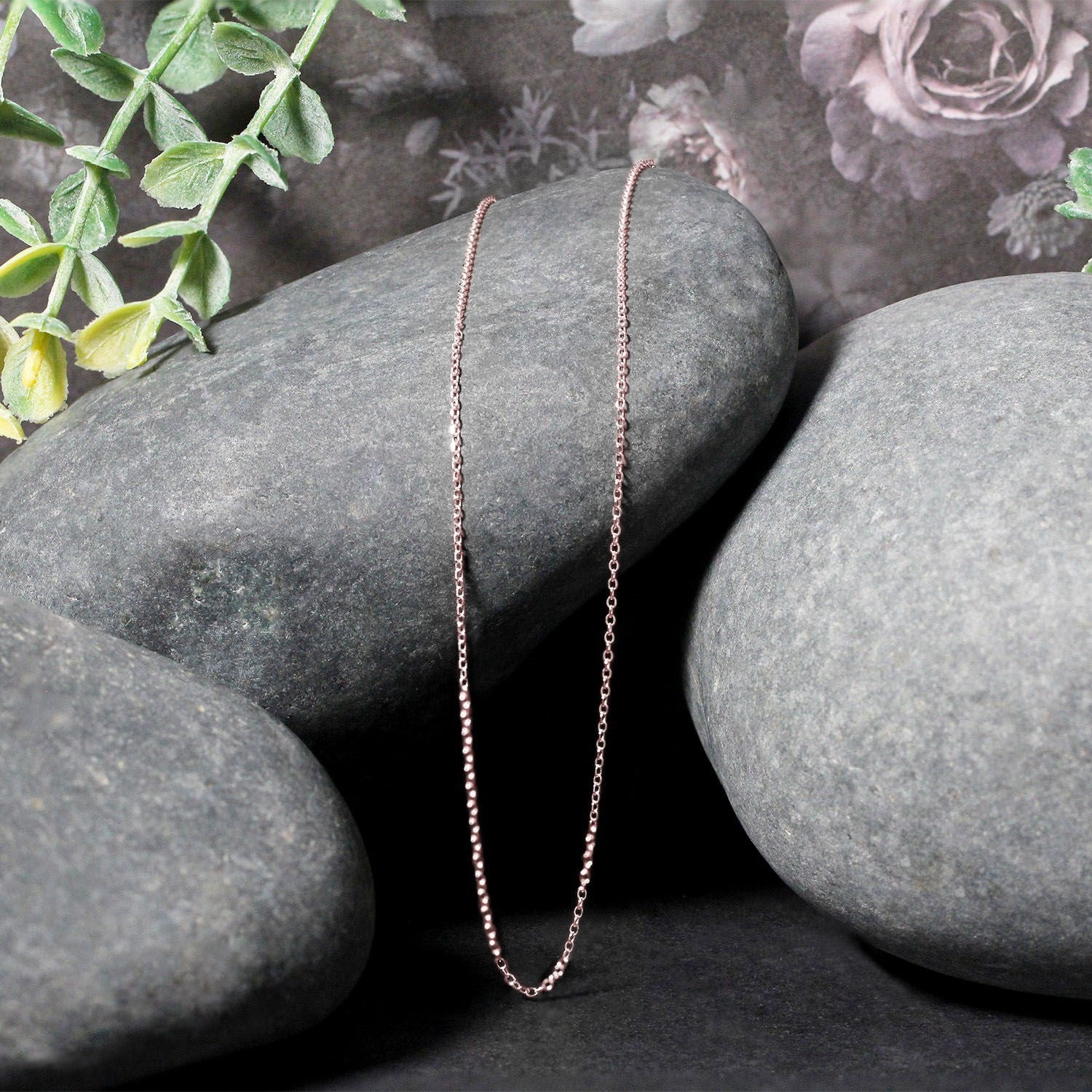 14k roze gouden kabelschakelketting met diamantslijpsel (0,87 mm)