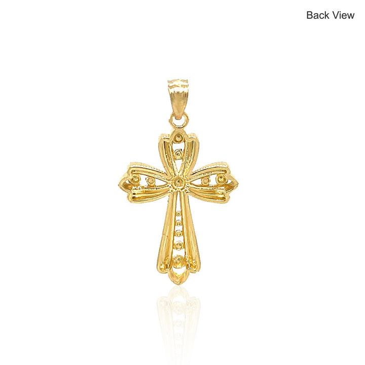Pendentif croix fantaisie en or bicolore 14 carats avec facettes diamantées