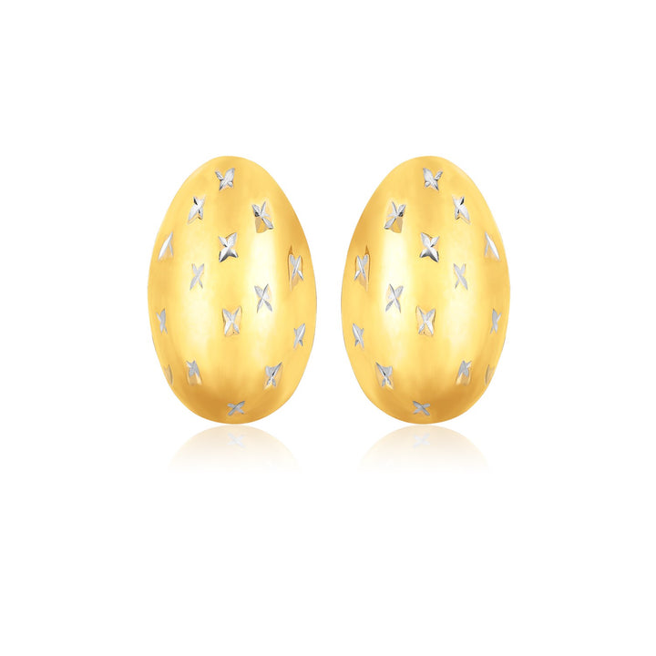 14K Yellow Gold Sparkle Kiss Diamond-cut Oval Stud Earrings
