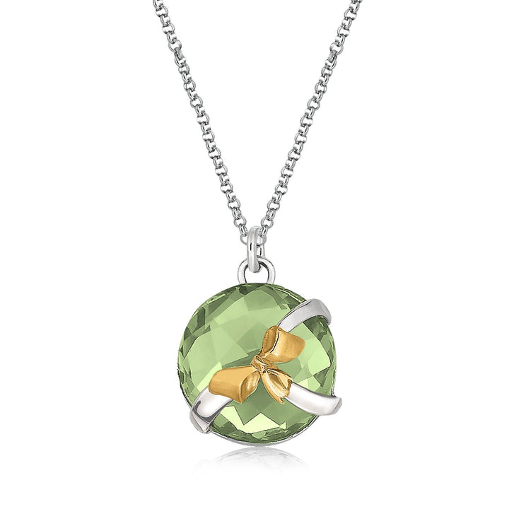 Pendentif en or jaune 18 carats et argent sterling avec nœud et accents d'améthyste verte