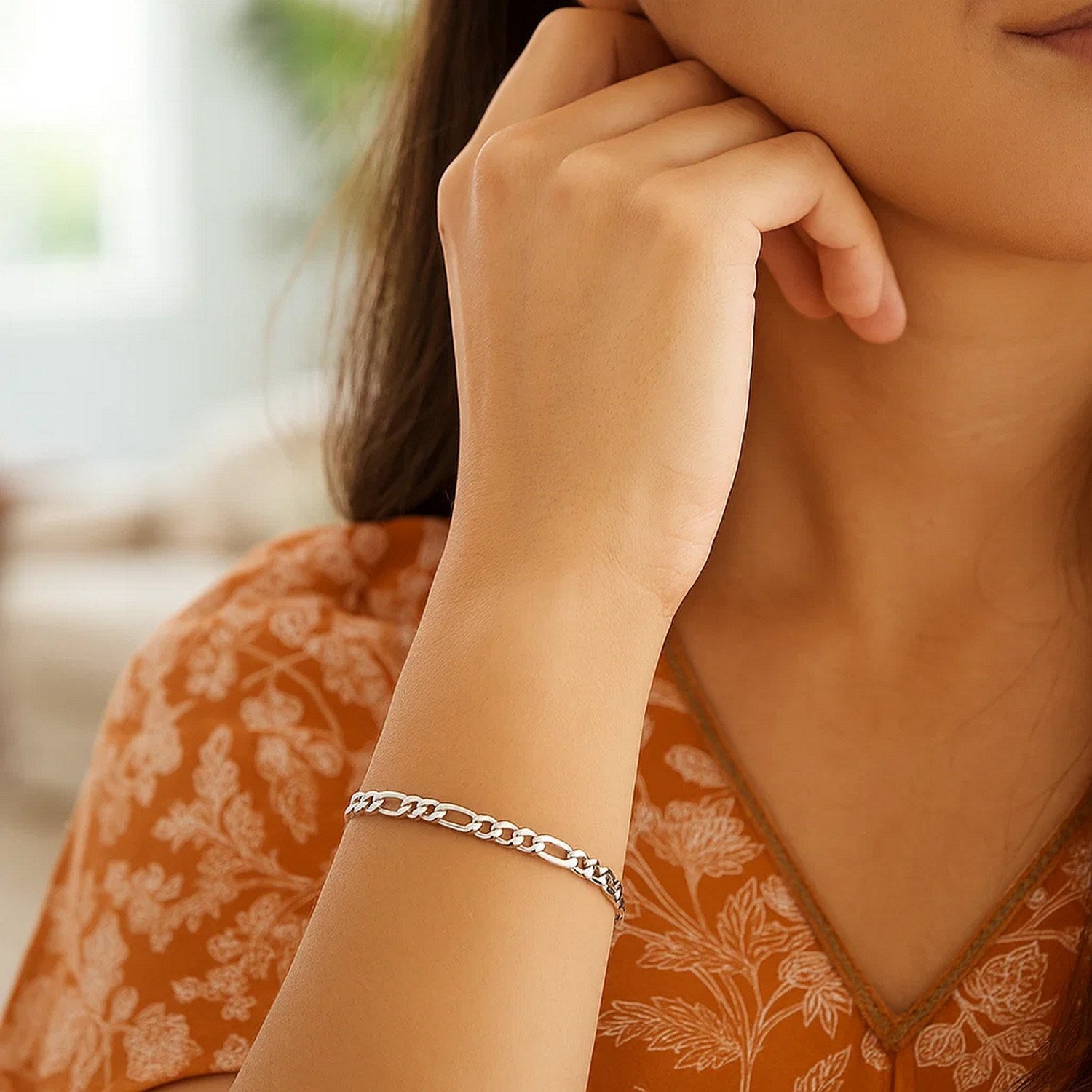 14k White Gold Solid Figaro Bracelet (2.60 mm)