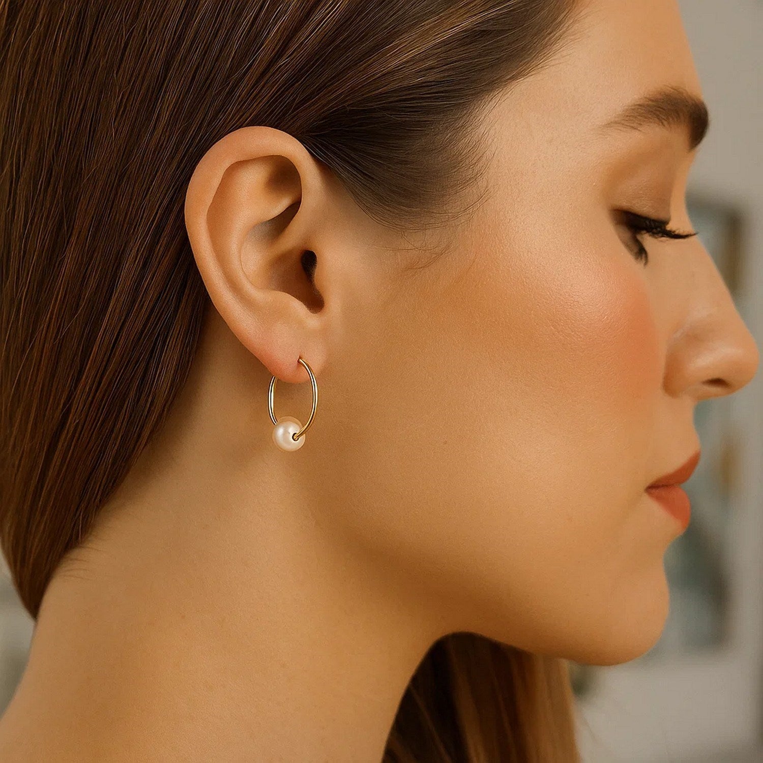 14k Yellow Gold Round Endless Pearl Earring(1x14mm)