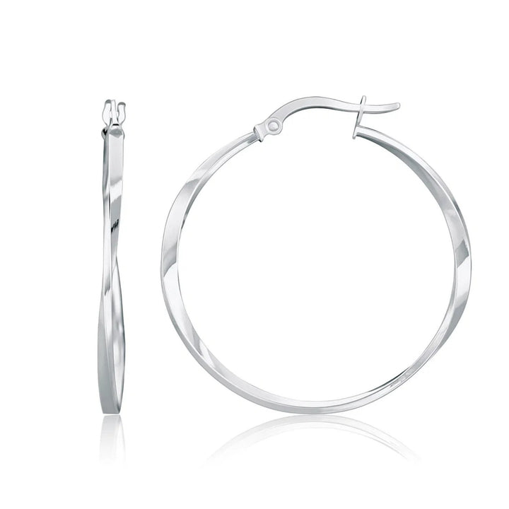 14k White Gold Mobius Twisted Hoop Earrings(1.5x50mm)