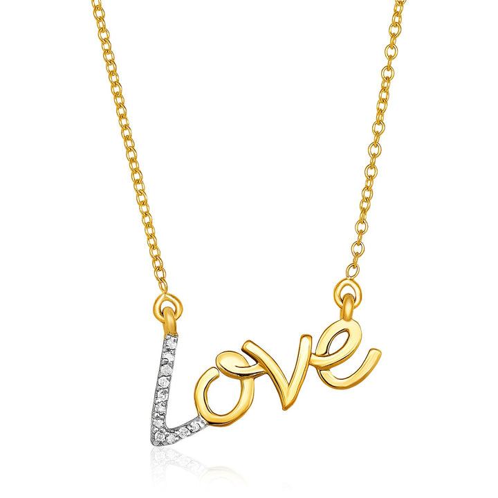 Collier en or jaune 14 carats de 45,7 cm (18 pouces) avec symbole d'amour en or et diamants